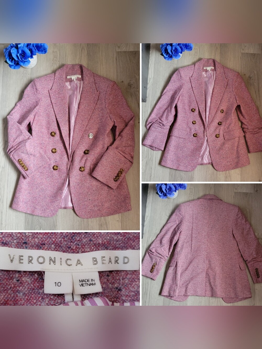 Veronica Beard Beacon Dickey Orchid Heathered Tweed Wool Blend Blazer, Women 10